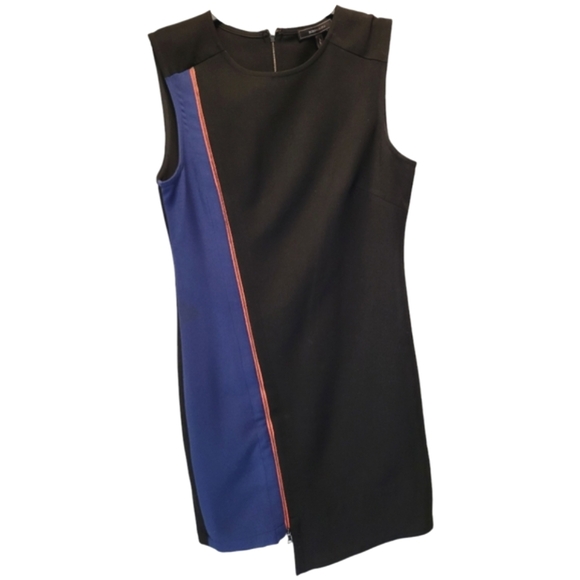 BCBGMaxAzria Blue Black Orange Nikole Asymmetrical Zip Sheath Dress - Size 08 - Picture 3 of 7